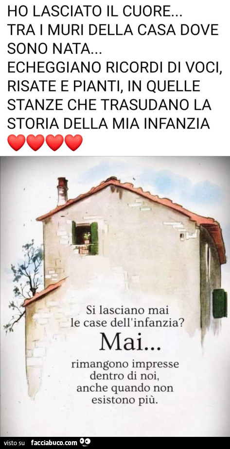 Ho lasciato il cuore. Tra i muri della casa dove sono nata… echeggiano ricordi di voci, risate e pianti, in quelle stanze che trasudano la storia della mia infanzia