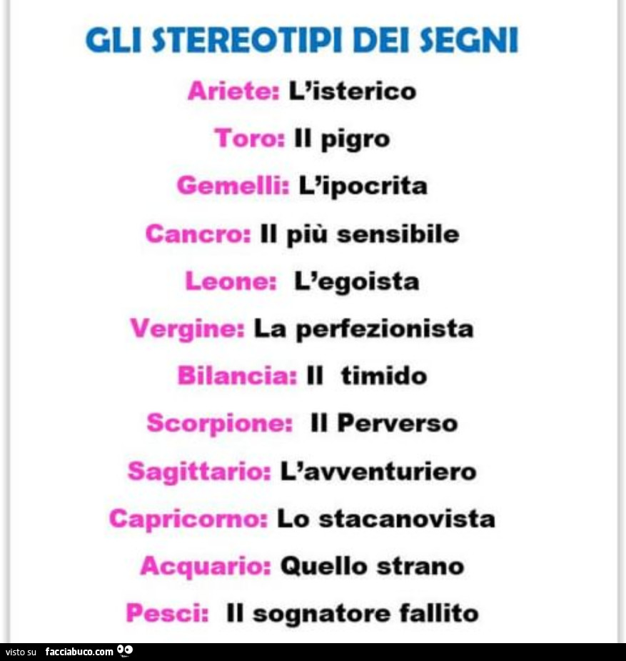 Gli stereotipi dei segni