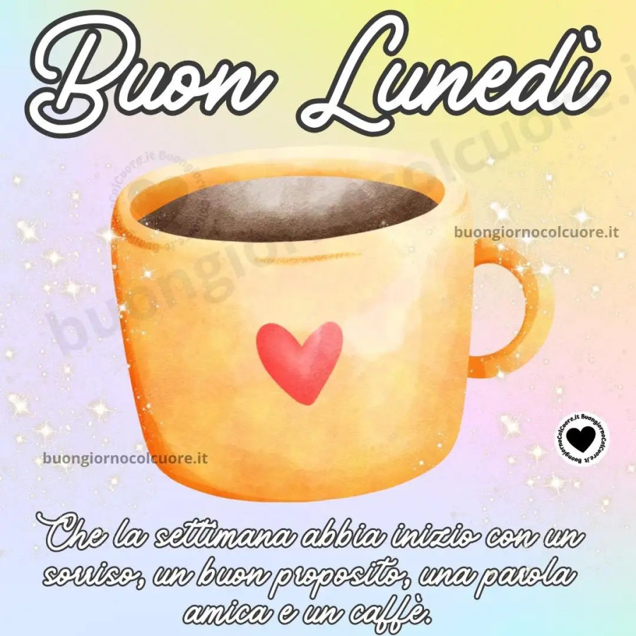 Buon lunedì che la settimana abbia inizio con un sorriso, un buon proposito, una parola amica e un caffè buongiornocolcuore. It