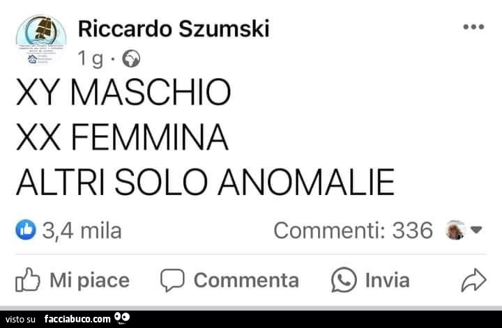 XY maschio XX femmina altri solo anomalie