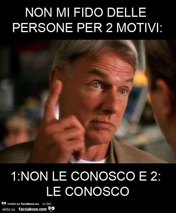 Non mi fido delle persone per 2 motivi: 1: non le conosco e 2: le conosco