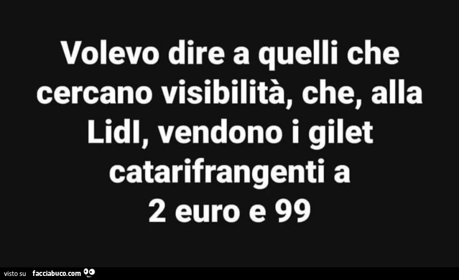 Volevo dire a quelli che cercano visibilitร , che, alla lidl, vendono i gilet catarifrangenti a 2 euro e 99