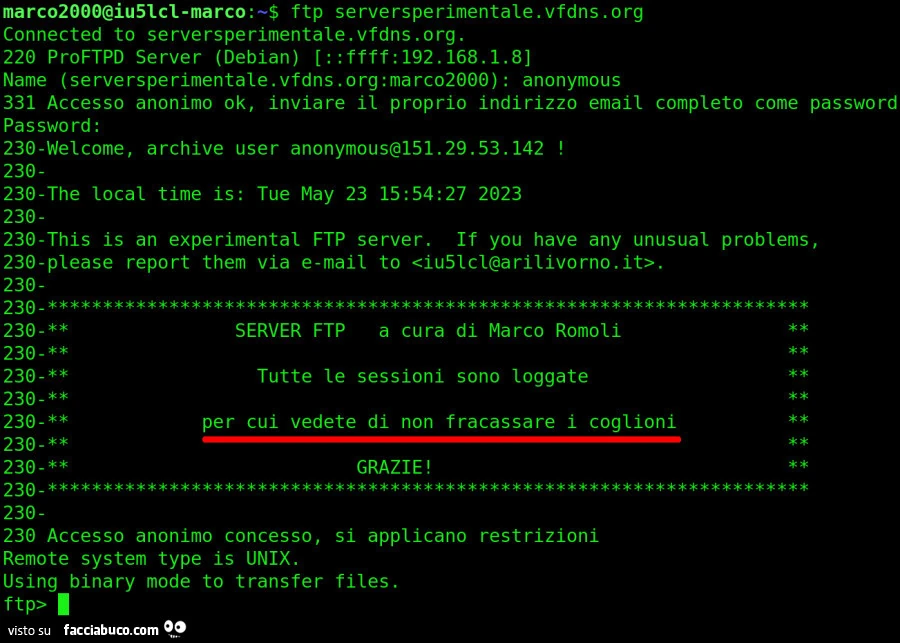 Ftp server sperimentale Vfdns Org