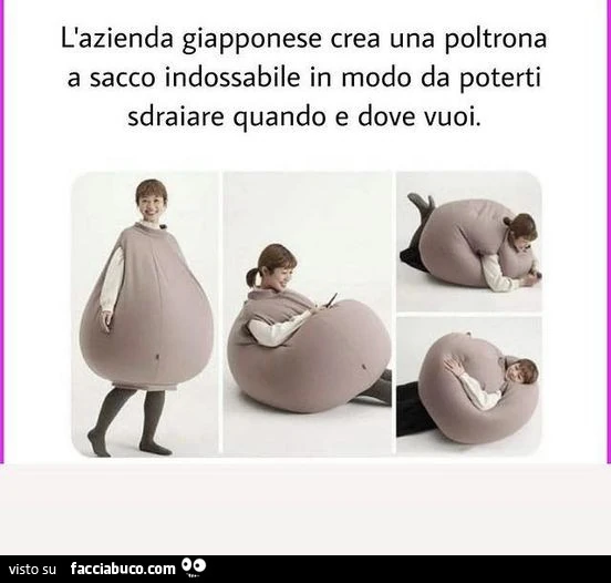 L'azienda giapponese crea una poltrona a sacco indossabile in modo da poterti sdraiare quando e dove vuoi