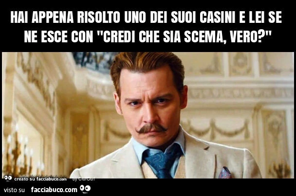 Hai appena risolto uno dei suoi casini e lei se ne esce con "credi che sia scema, vero? "