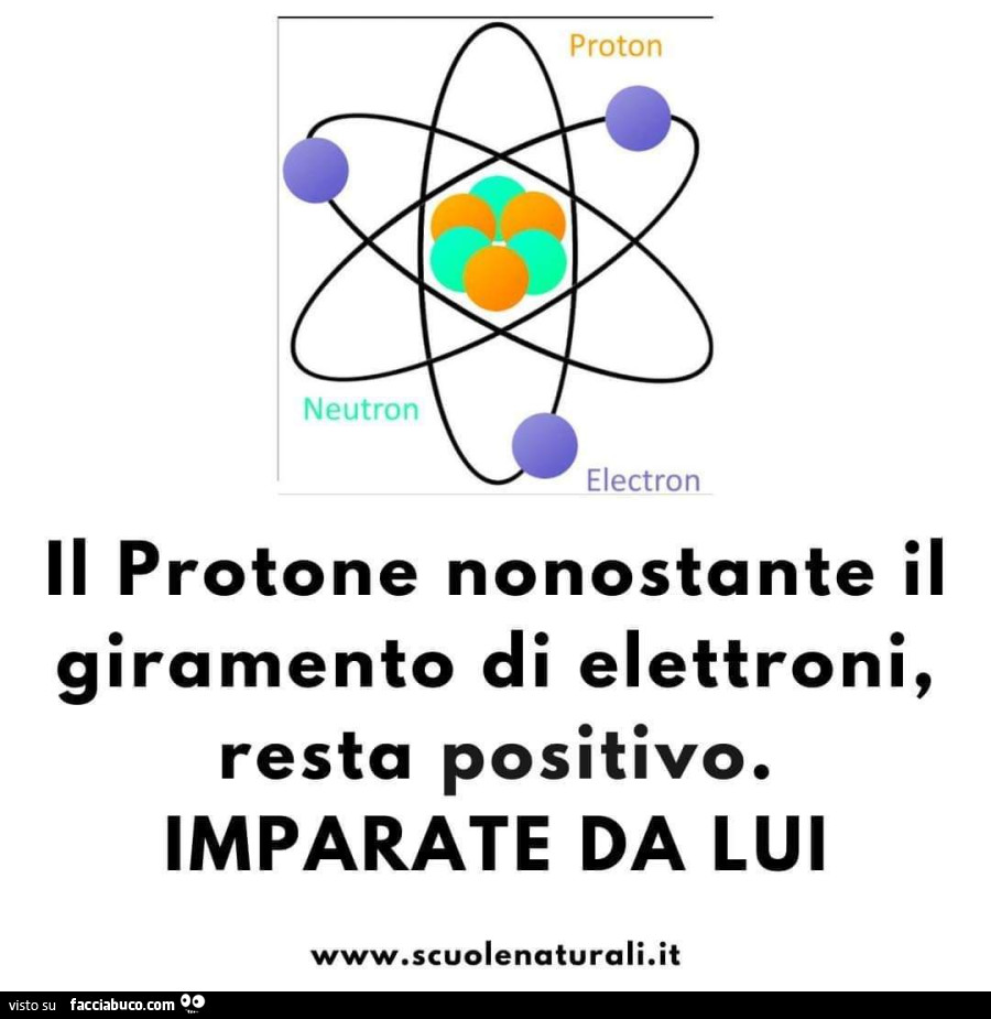 Il protone nonostante il giramento di elettroni, resta positivo. Imparate da lui