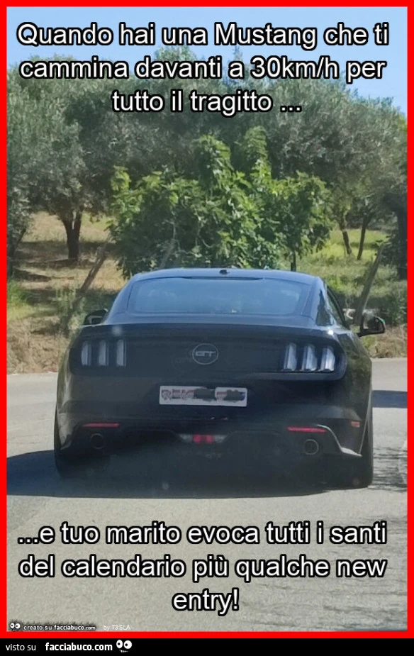 Quando hai una mustang che ti cammina davanti a 30km/h per tutto il tragitto&hellip; e tuo marito evoca tutti i santi del calendario più qualche new entry