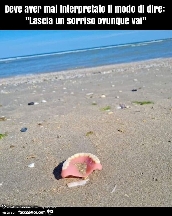 Deve aver mal interpretato il modo di dire: "lascia un sorriso ovunque vai"