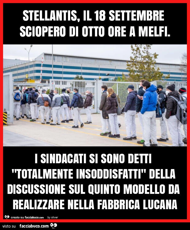 Stellantis, il 18 settembre sciopero di otto ore a melfi. I sindacati si sono detti "totalmente insoddisfatti" della discussione sul quinto modello da realizzare nella fabbrica lucana
