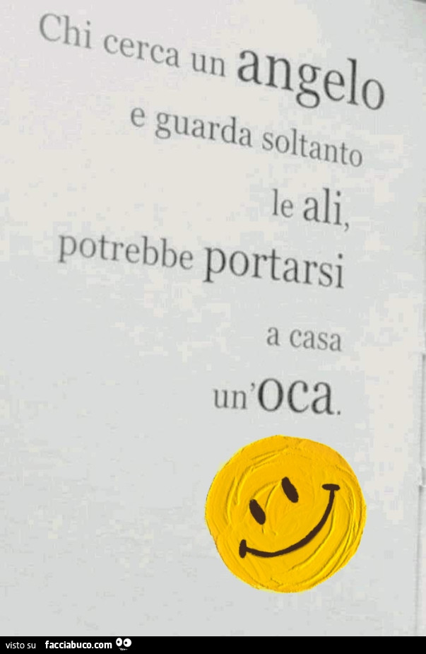Chi cerca un angelo e guarda soltanto le ali, potrebbe portarsi a casa un'oca