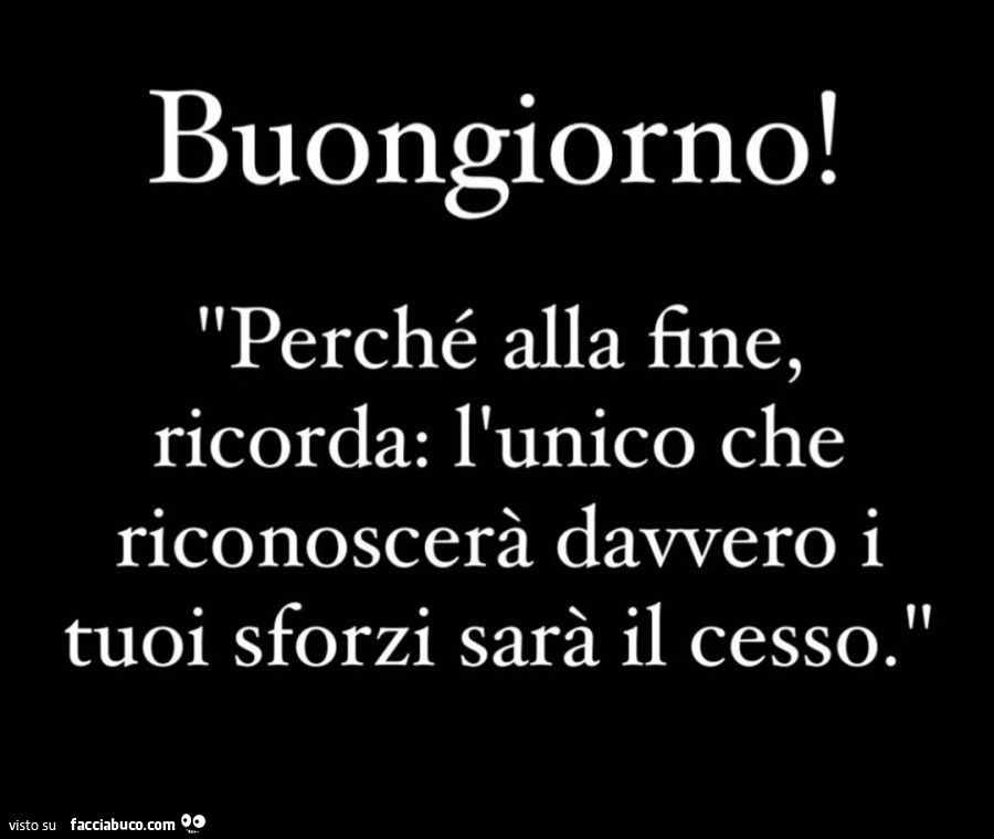 Buongiorno! Perché alla fine, ricorda: l'unico che riconoscerà davvero i tuoi sforzi sarà il cesso