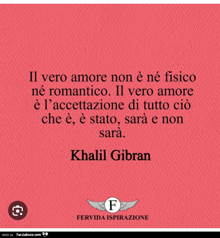 Il vero amore non è né fisico né romantico. Il vero amore è l'accettazione di tutto ciò che è, è stato, sarà e non sarà. Khalil Gibran