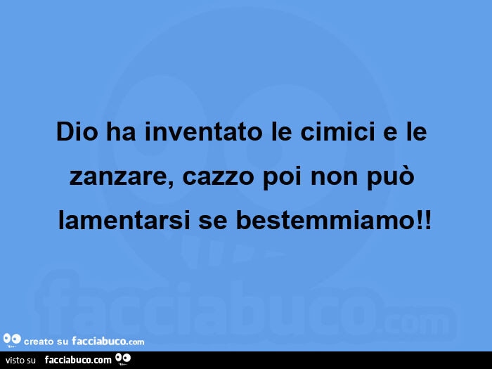 Dio ha inventato le cimici e le zanzare, cazzo poi non può lamentarsi se bestemmiamo