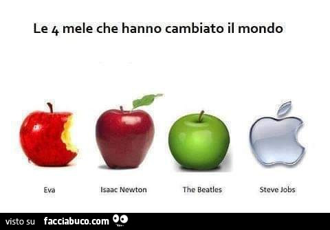 Le 4 mele che hanno cambiato il mondo Eva, Isaac Newton, the beatles, steve jobs