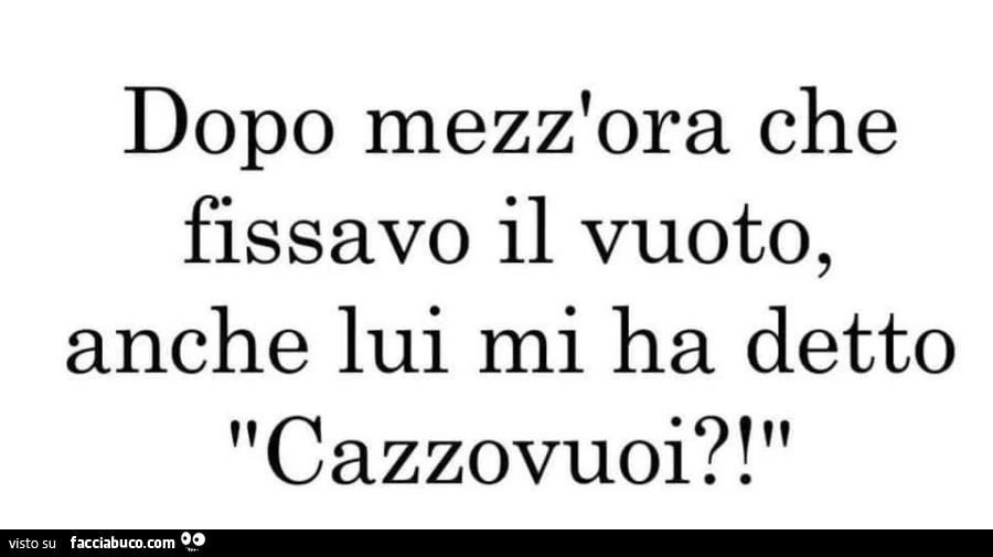 Dopo mezz'ora che fissavo il vuoto, anche lui mi ha detto cazzovuoi?