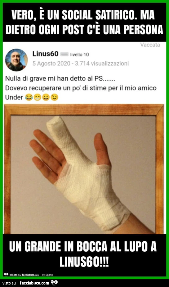 Vero, è un social satirico. Ma dietro ogni post c'è una persona un grande in bocca al lupo a linus60