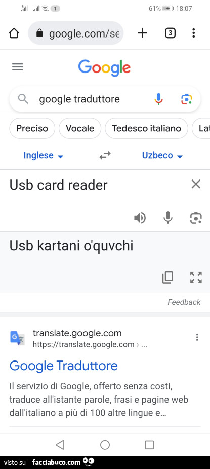 Usb card reader su google traduttore