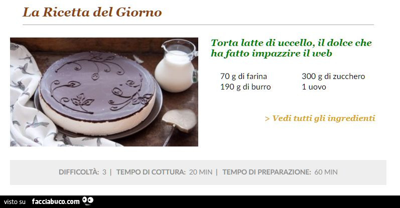 La ricetta del giorno: torta latte di uccello, il dolce che ha fatto impazzire il web