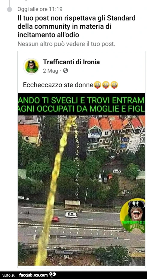 Il tuo post non rispettava gli standard della community