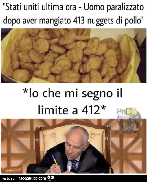 Uomo paralizzato dopo aver mangiato 413 nuggets di pollo. Io che mi segno il limite a 412