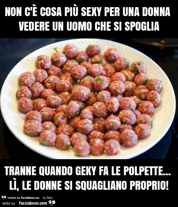 Non c'è cosa più sexy per una donna vedere un uomo che si spoglia tranne quando geky fa le polpette… lì, le donne si squagliano proprio