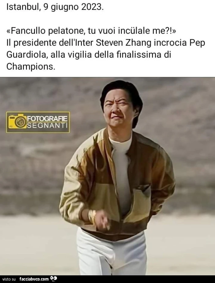 Istanbul, 9 giugno 2023. Fancullo pelatone, tu vuoi inculale me?! Il presidente dell'inter steven zhang incrocia pep guardiola, alla vigilia della finalissima di champions