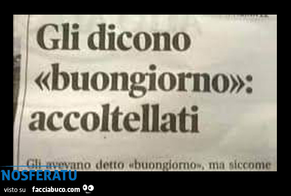 Gli dicono 'buongiornò: accoltellati