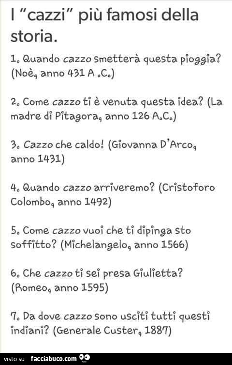 I cazzi più famosi della storia. Quando cazzo smetterà questa pioggia?