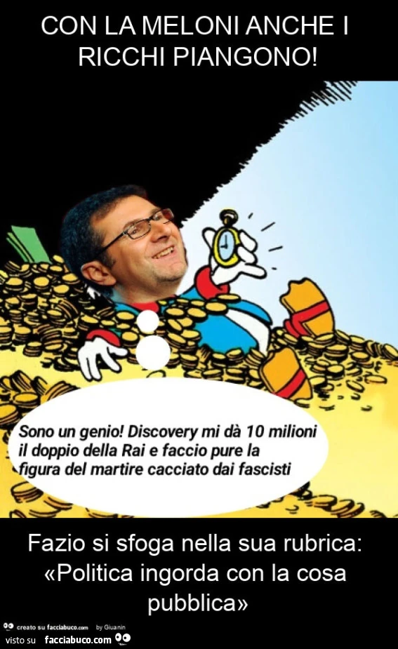 Con la meloni anche i ricchi piangono! Fazio si sfoga nella sua rubrica: ยซpolitica ingorda con la cosa pubblicaยป