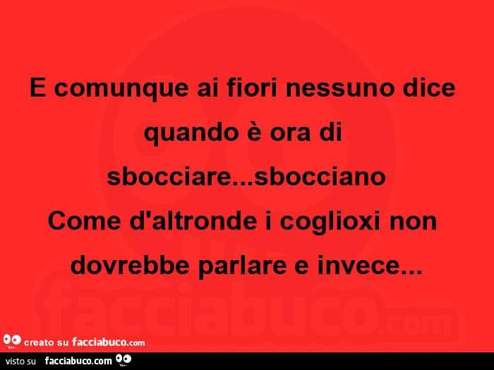 E comunque ai fiori nessuno dice quando è ora di sbocciare&hellip; sbocciano come d'altronde i coglioxi non dovrebbe parlare e invece