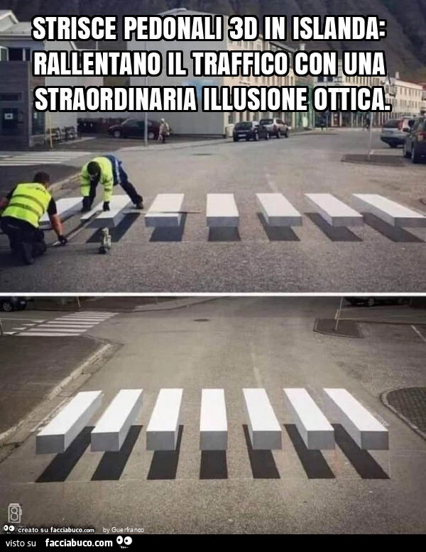 Strisce pedonali 3d in islanda: rallentano il traffico con una straordinaria illusione ottica