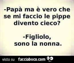 Papà ma è vero che se mi faccio le pippe divento cieco? Figliolo, sono la nonna