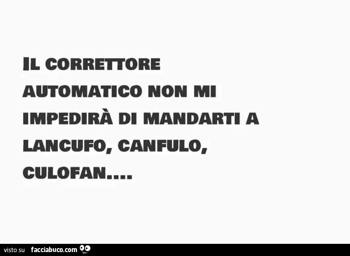 Il correttore automatico non mi impedirà di mandarti a lancufo, canfulo, culofan&hellip;