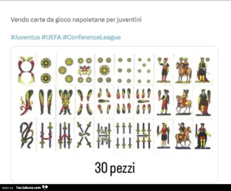 Vendo carte da gioco napoletane per juventini. 30 pezzi