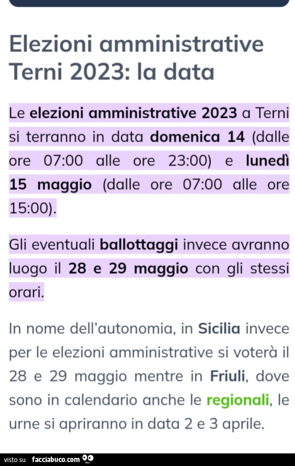 Elezioni amministrative terni 2023: la data