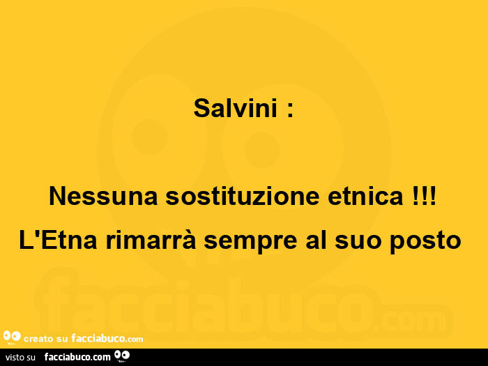 Salvini: nessuna sostituzione etnica! L'etna rimarrà sempre al suo posto 