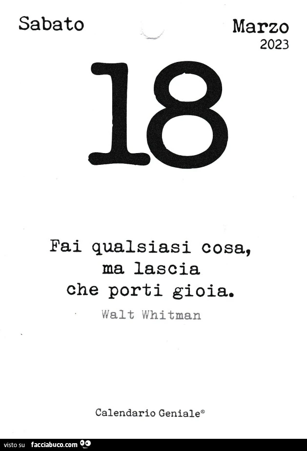 Fai qualsiasi cosa, ma lascia che porti gioia. Walt Whitman