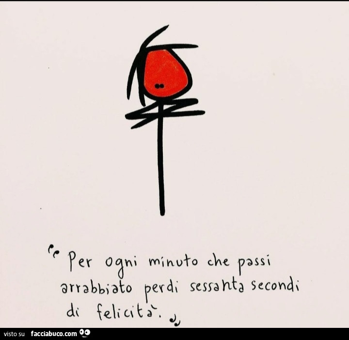 Per ogni minuto che passi arrabbiato perdi sessanta secondi di felicità