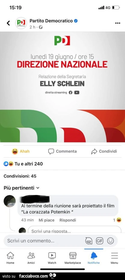 PD direzione nazionale. Al termine della riunione sarà proiettato il film la corazzata potemkin