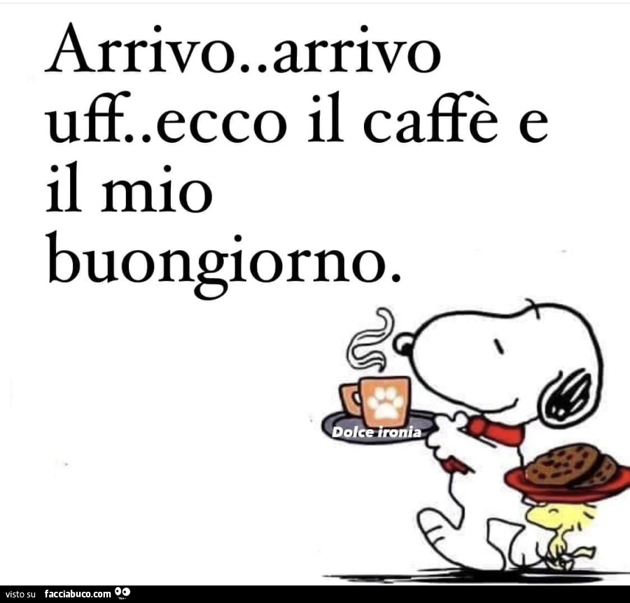 Arrivo. Arrivo uff. Ecco il caffè e il mio buongiorno