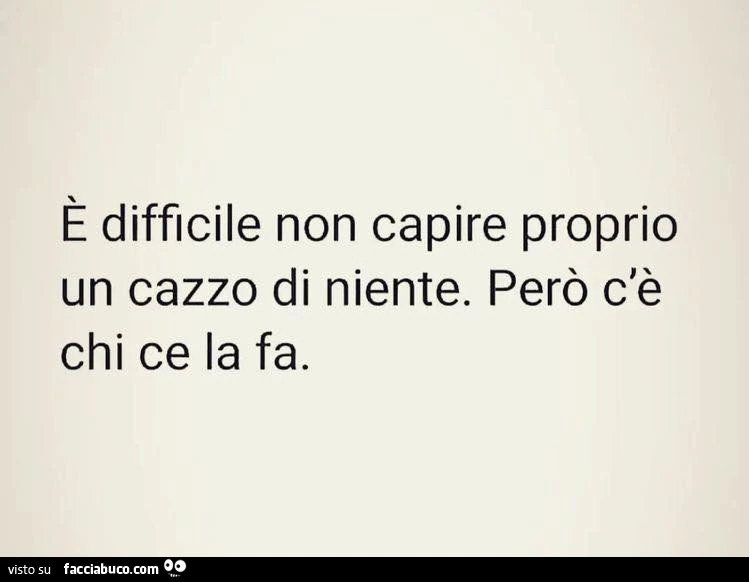 È difficile non capire proprio un cazzo di niente. Però c'è chi ce la fa