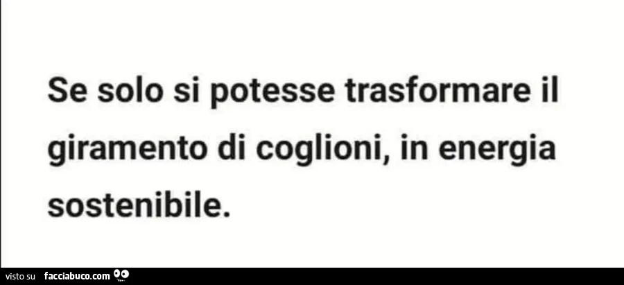 Se solo si potesse trasformare il giramento di coglioni, in energia sostenibile