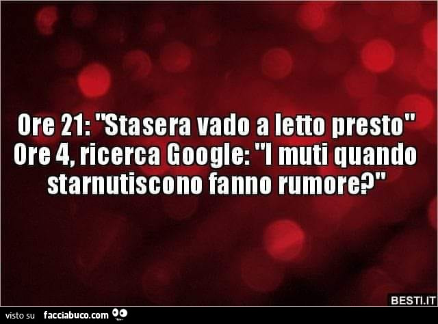 Ore 21: stasera vado a letto presto. Ore 4, ricerca google: l muti quando starnutiscono fanno rumore?