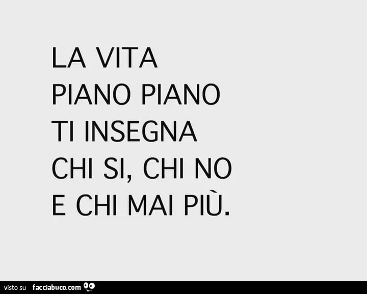 La vita piano piano ti insegna chi si, chi no e chi mai più