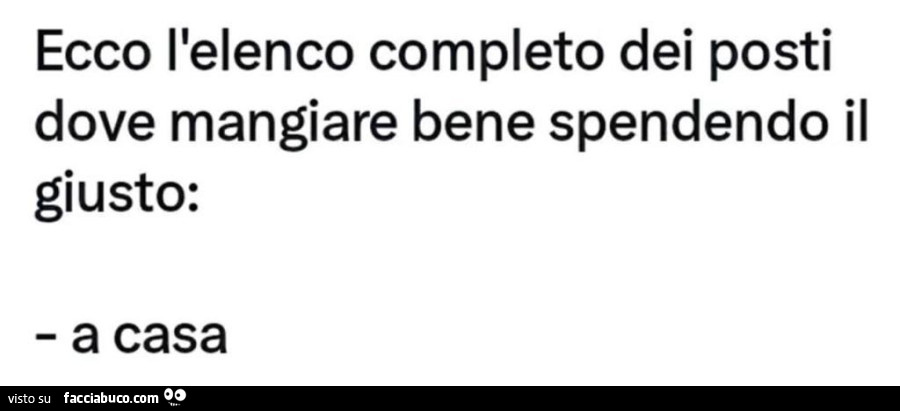 Ecco l'elenco completo dei posti dove mangiare bene spendendo il giusto: a casa