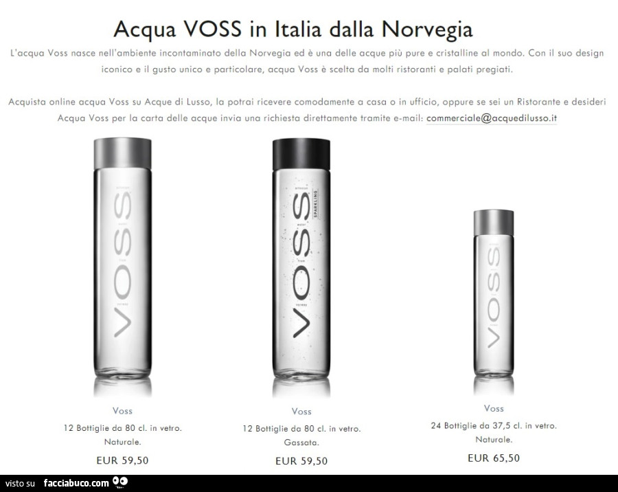 Acqua voss in italia dalla norvegia