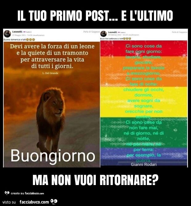 Il tuo primo post&hellip; e l'ultimo ma non vuoi ritornare?