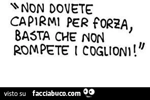 Non dovete capirmi per forza&hellip; mi basta che non rompete i coglioni