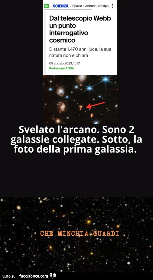 Dal telescopio webb un punto interrogativo cosmico. Svelato l'arcano. Sono 2 galassie collegate