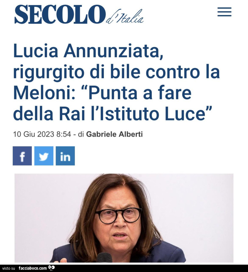 Lucia Annunziata, rigurgito di bile contro la Meloni: punta a fare della rai l'istituto luce